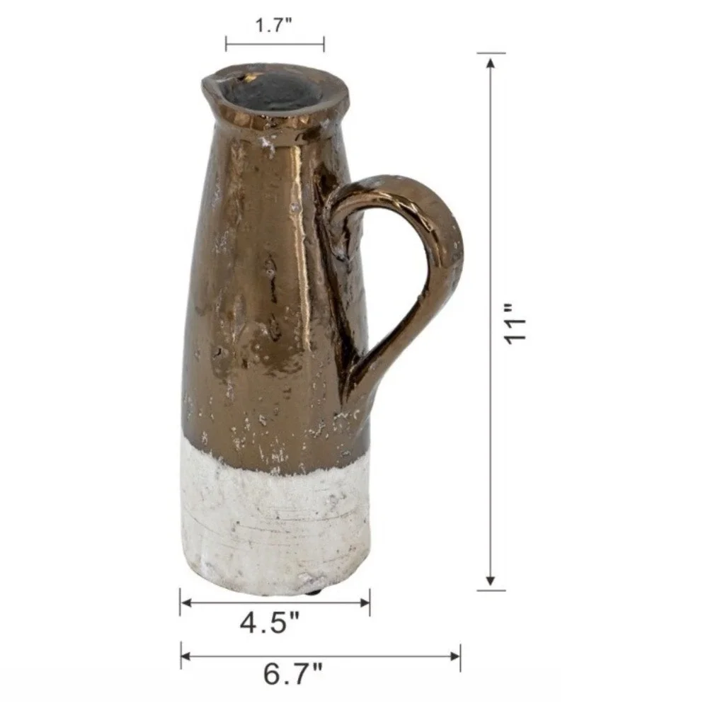 Ceramic Pitcher Vase Brown And White Two Tone Farmhouse Decor Rustic Jug‎